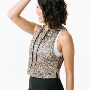 Zyia Active Athletic Metallic Gold/Silver Leopard Cropped Hoodie Tank Top, S